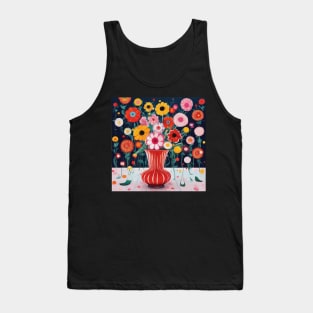 Still Life After Kusama with Flowers in a Red Vase with White Stripes Tank Top